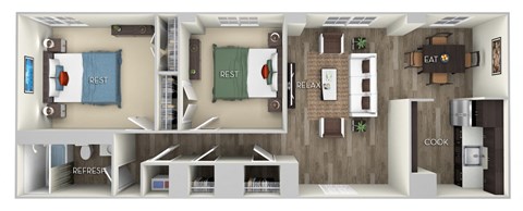 Ellington 2 Bedroom 1 Bath Floor Plan at Columbia Uptown, Washington, 20009